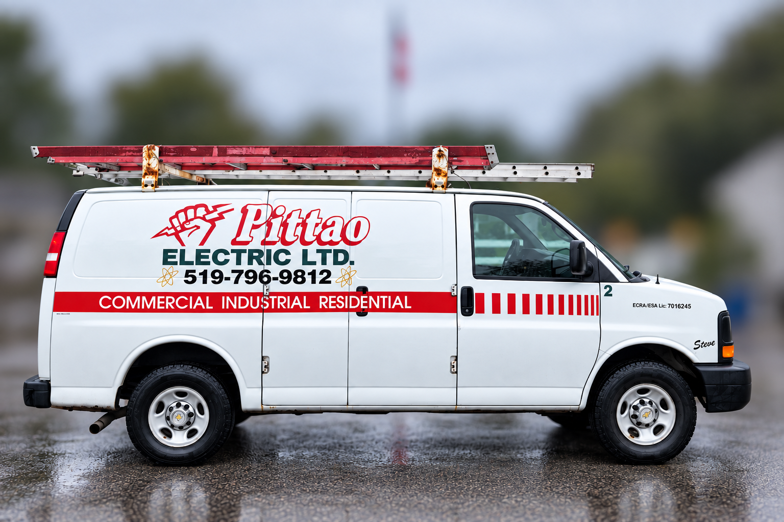 Pittao Electric Ltd service van with ladders on the roof rack